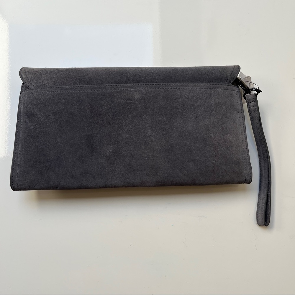 NWT White House Black Market Suede Envelope Clutch Wristlet Purse, Gray - Picture 3 of 7